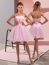 Organza Sweetheart Sleeveless Lace Up Beading and Ruching Evening Dress in Baby Pink