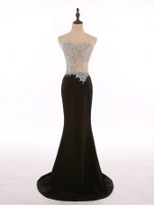 Shining Black Chiffon Zipper Scoop Sleeveless Homecoming Dress Brush Train Beading