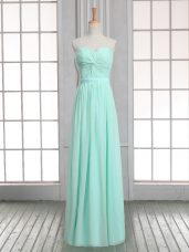 Apple Green Sleeveless Floor Length Ruching Lace Up Dress for Prom