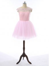 Sweet Baby Pink Zipper Party Dresses Lace and Appliques Sleeveless Mini Length