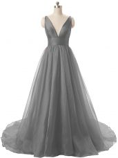 Noble Organza Sleeveless Prom Dresses Brush Train and Ruching