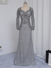 Grey Zipper Sweetheart Beading and Lace Mother of Groom Dress Lace Long Sleeves