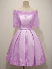 Amazing Lace Court Dresses for Sweet 16 Lilac Lace Up Half Sleeves Knee Length