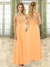 Affordable Orange Empire Chiffon Sweetheart Sleeveless Beading and Ruffles Floor Length Lace Up Prom Party Dress