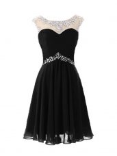 Dazzling Black Scoop Neckline Beading Prom Gown Cap Sleeves Zipper