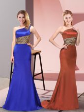 Royal Blue Column/Sheath Pattern Evening Dress Side Zipper Elastic Woven Satin Sleeveless Floor Length