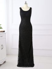 Super Black Scoop Neckline Lace Mother of Bride Dresses Long Sleeves Zipper