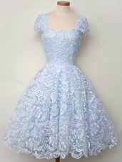 Lovely Knee Length A-line Cap Sleeves Light Blue Vestidos de Damas Lace Up