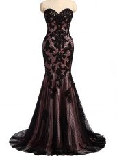 Elegant Black Evening Dress Prom and Military Ball and Sweet 16 with Lace and Appliques Sweetheart Sleeveless Brush Train Lace Up
