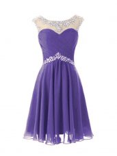 Most Popular Lavender Zipper Dress for Prom Beading Cap Sleeves Knee Length