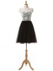 Black Sleeveless Lace and Appliques Mini Length