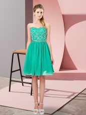 Glorious Turquoise Chiffon Lace Up Sleeveless Mini Length Beading