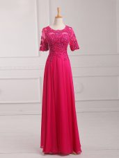 Fabulous Hot Pink Half Sleeves Chiffon Zipper Mother Dresses for Prom and Military Ball and Beach