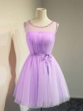 Cute Scoop Sleeveless Lace Up Dama Dress for Quinceanera Lavender Tulle