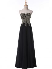 Black Chiffon Side Zipper Sweetheart Sleeveless Floor Length Evening Dress Beading and Appliques