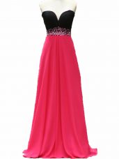 Exquisite Floor Length Pink And Black Prom Evening Gown Sweetheart Sleeveless Zipper