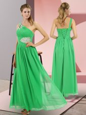 Green One Shoulder Lace Up Beading Homecoming Dress Sleeveless