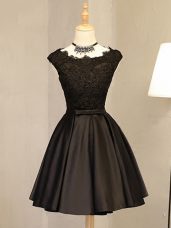 Inexpensive Black Sleeveless Lace and Appliques Mini Length Prom Dress