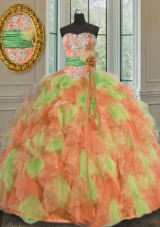 Glittering Organza Sweetheart Sleeveless Lace Up Beading and Ruffles and Sashes|ribbons Quinceanera Gowns in Multi-color