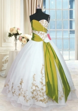 Sweetheart Sleeveless Organza 15th Birthday Dress Embroidery and Sashes|ribbons Lace Up