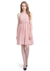 One Shoulder Pink Column/Sheath Ruching Prom Dresses Side Zipper Chiffon Sleeveless Knee Length