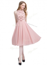 Customized Chiffon Scoop Sleeveless Zipper Beading Evening Dress in Pink