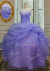 Customized Floor Length Lace Up 15 Quinceanera Dress Lavender and In for Military Ball and Sweet 16 and Quinceanera with Embroidery and Pick Ups