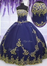 Dramatic Navy Blue Sleeveless Tulle Zipper Quinceanera Gown for Military Ball and Sweet 16 and Quinceanera