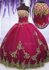 Dynamic Fuchsia Strapless Zipper Appliques Sweet 16 Dresses Sleeveless