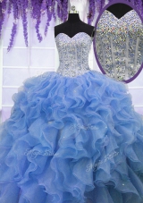 Floor Length Blue Quinceanera Dress Sweetheart Sleeveless Lace Up