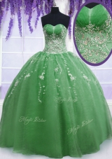 Trendy Floor Length Green Sweet 16 Quinceanera Dress Organza Sleeveless Beading