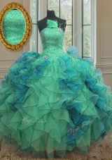 Lovely Sleeveless Lace Up Floor Length Beading and Ruffles Quince Ball Gowns