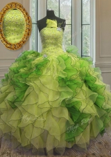 Multi-color Strapless Lace Up Beading and Ruffles Quinceanera Gowns Sleeveless