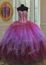 Romantic Multi-color Sweetheart Neckline Beading and Ruffles and Sequins Quinceanera Dress Sleeveless Lace Up