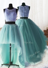 Three Piece Lace Apple Green Scoop Neckline Beading and Ruffles Vestidos de Quinceanera Sleeveless Zipper