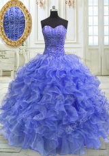 Attractive Blue Lace Up Quinceanera Gowns Beading and Ruffles Sleeveless Floor Length
