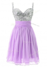 Discount Lavender Straps Zipper Beading Teens Party Dress Sleeveless