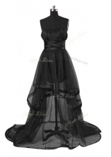 Black Sleeveless High Low Sashes|ribbons Zipper Prom Dress