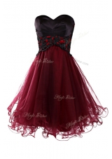 Burgundy Sweetheart Neckline Appliques Prom Gown Sleeveless Lace Up