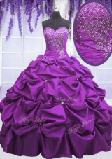 Decent Purple Lace Up Sweetheart Appliques and Pick Ups Quinceanera Dress Taffeta Sleeveless