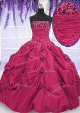 Hot Pink Strapless Neckline Embroidery and Pick Ups Quinceanera Dresses Sleeveless Lace Up