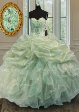 Green Sleeveless Floor Length Beading and Ruffles Lace Up 15 Quinceanera Dress
