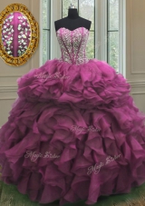 Modern Sleeveless Beading and Ruffles Lace Up Quince Ball Gowns