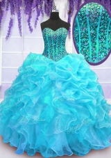 Pick Ups Aqua Blue Sleeveless Organza Lace Up 15th Birthday Dress for Military Ball and Sweet 16 and Quinceanera