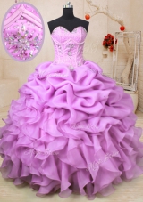 Fantastic Floor Length Lilac Quinceanera Dress Organza Sleeveless Beading and Ruffles and Pick Ups
