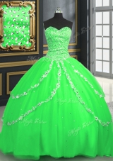 Lace Up Quinceanera Gown Beading and Appliques Sleeveless With Brush Train