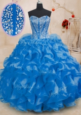 Sumptuous Royal Blue Lace Up Sweetheart Beading and Ruffles Quinceanera Dress Organza Sleeveless