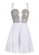 Best Selling Chiffon Sleeveless Knee Length Dress for Prom and Sequins