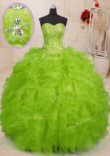 Artistic Sleeveless Lace Up Floor Length Beading and Ruffles 15 Quinceanera Dress