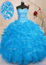 Sequins Sweetheart Sleeveless Lace Up Ball Gown Prom Dress Baby Blue Organza